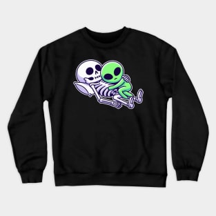 skeleton cuddling with alien Crewneck Sweatshirt